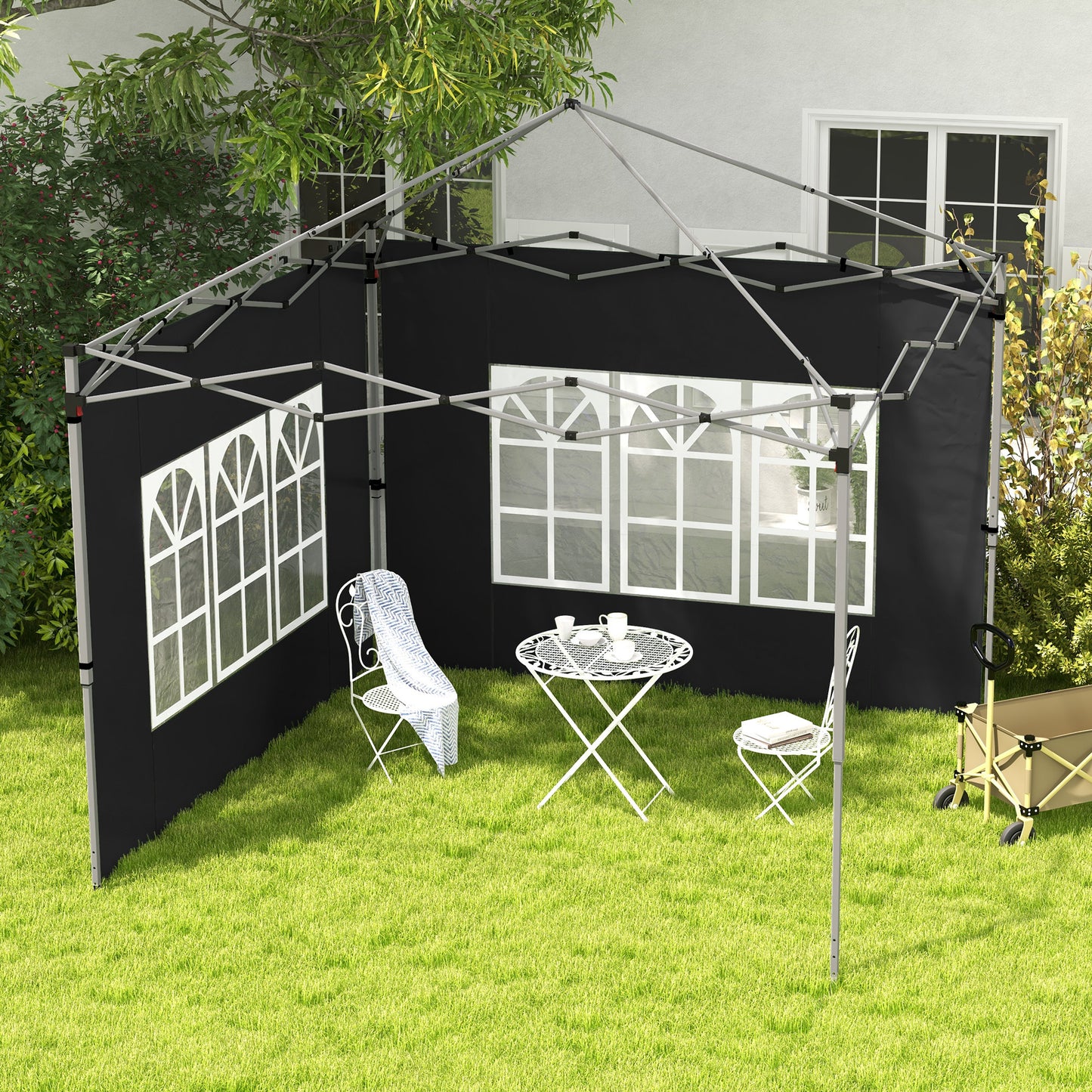 Outsunny Gazebo Side Panels Sides Replacement with Window for 3x3(m) or 3x4m Pop Up Gazebo 2 Pack Black