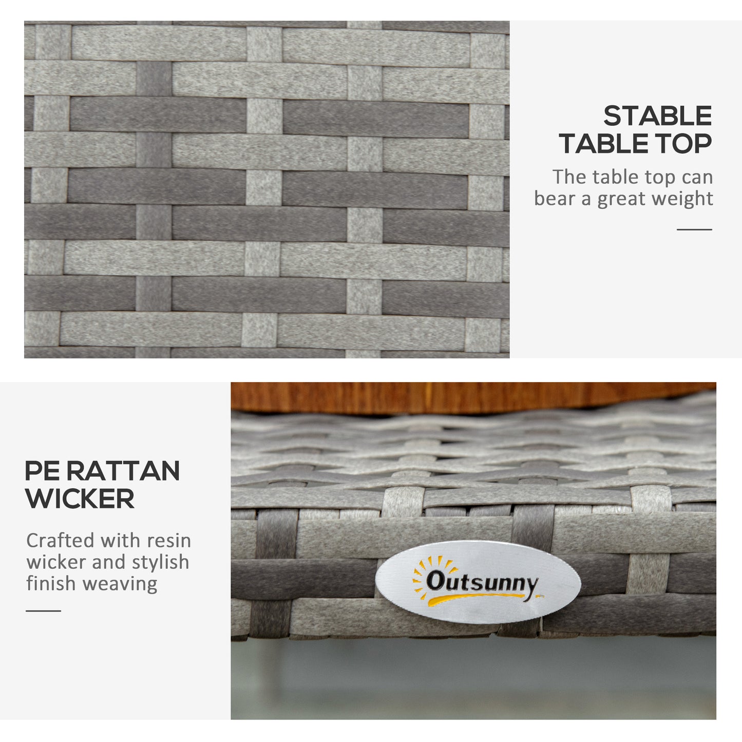 Outsunny 90 cm Rattan Wicker Side Table, End Coffee Table with All-Weather Material for Outdoor, Garden, Balcony, Backyard, Grey