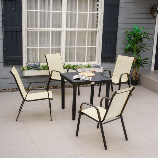 Outsunny Set of 4 Garden Dining Chair Set Stackable Outdoor Patio Furniture Set with High Back and Armrest, Beige