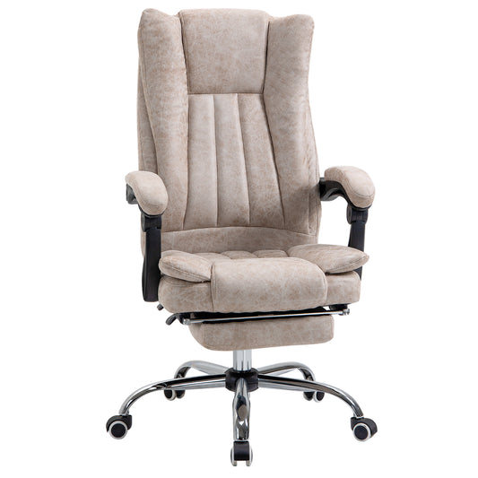 Vinsetto Home Office Chair Microfibre Desk Chair with Reclining Function Armrests Swivel Wheels Footrest Beige