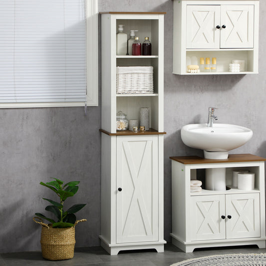 kleankin Bathroom Cabinet, Tall Storage Cabinet with Door and Adjustable Shelves, 39.5 x 30 x 160 cm, White