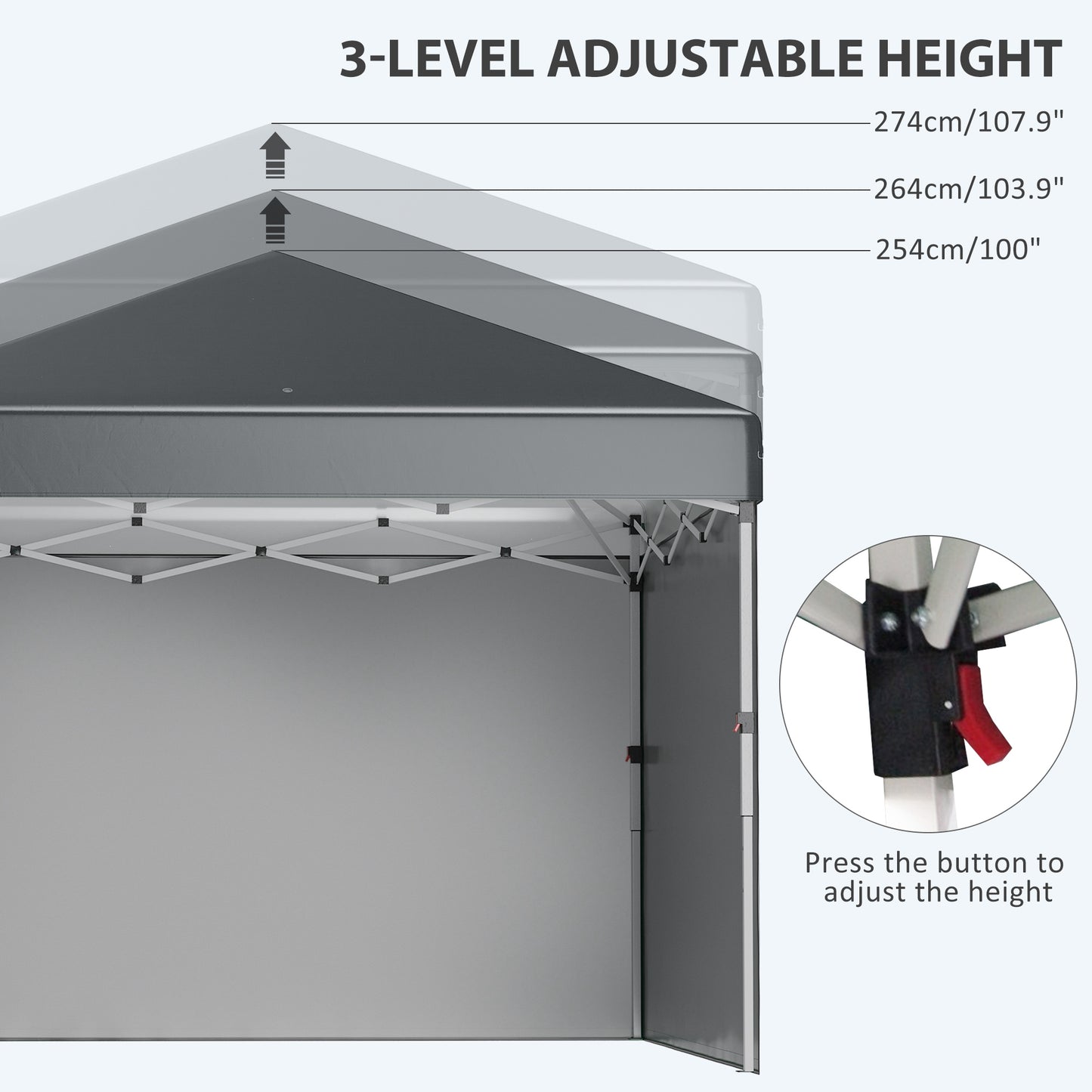 Outsunny 3 x 3 (M) Pop Up Gazebo with 2 Sidewalls, Leg Weight Bags and Carry Bag, Height Adjustable Party Tent Event Shelter for Garden, Patio, Dark Grey