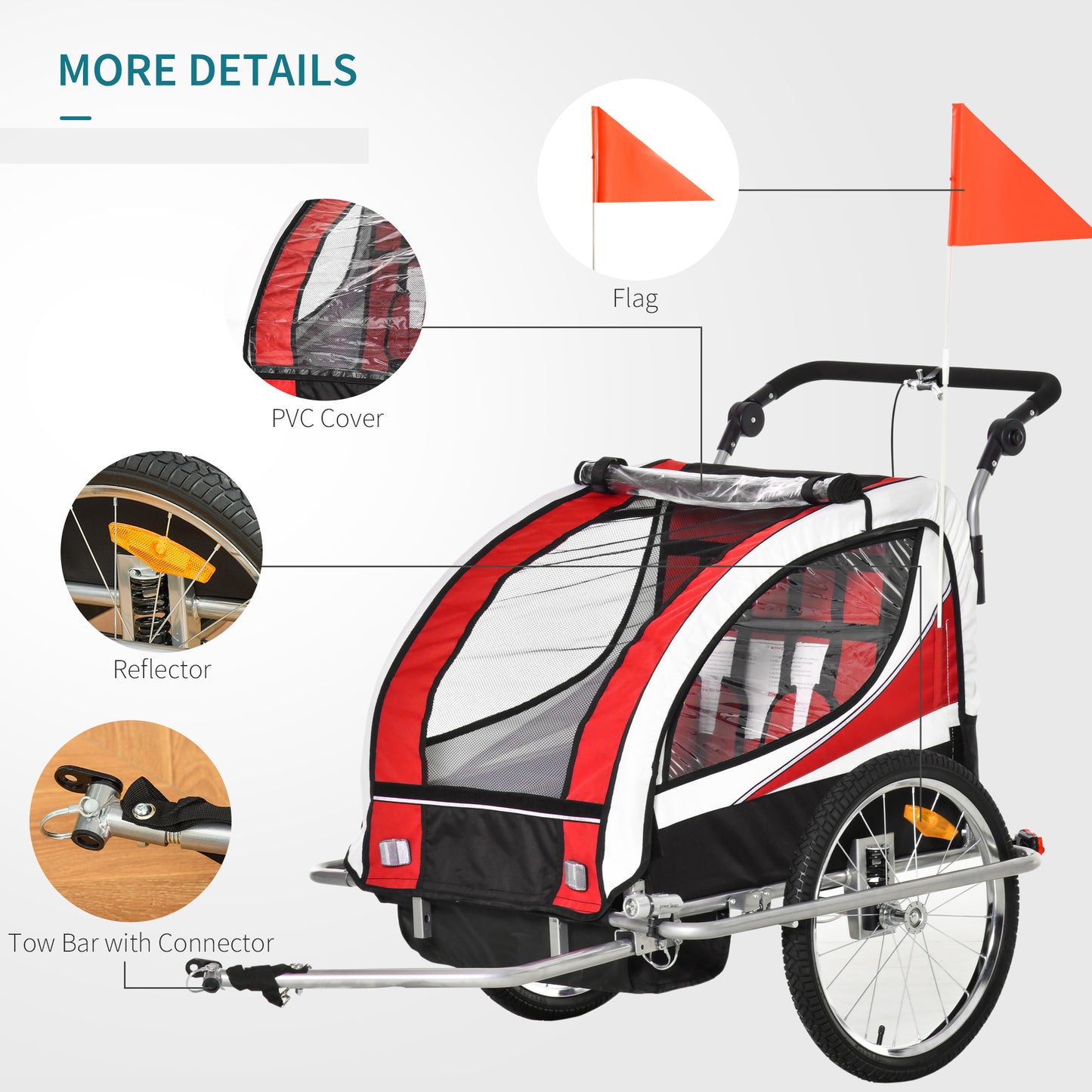 HOMCOM 2 in 1 Trailer for Kids 2-Seater Child carrier Baby Stroller