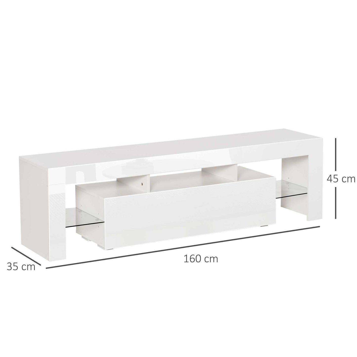 HOMCOM High Gloss TV Stand Cabinet with LED RGB Lights and Remote Control for TVs up to 65", Media TV Console Table with Storage Compartment, White W/ Lights,