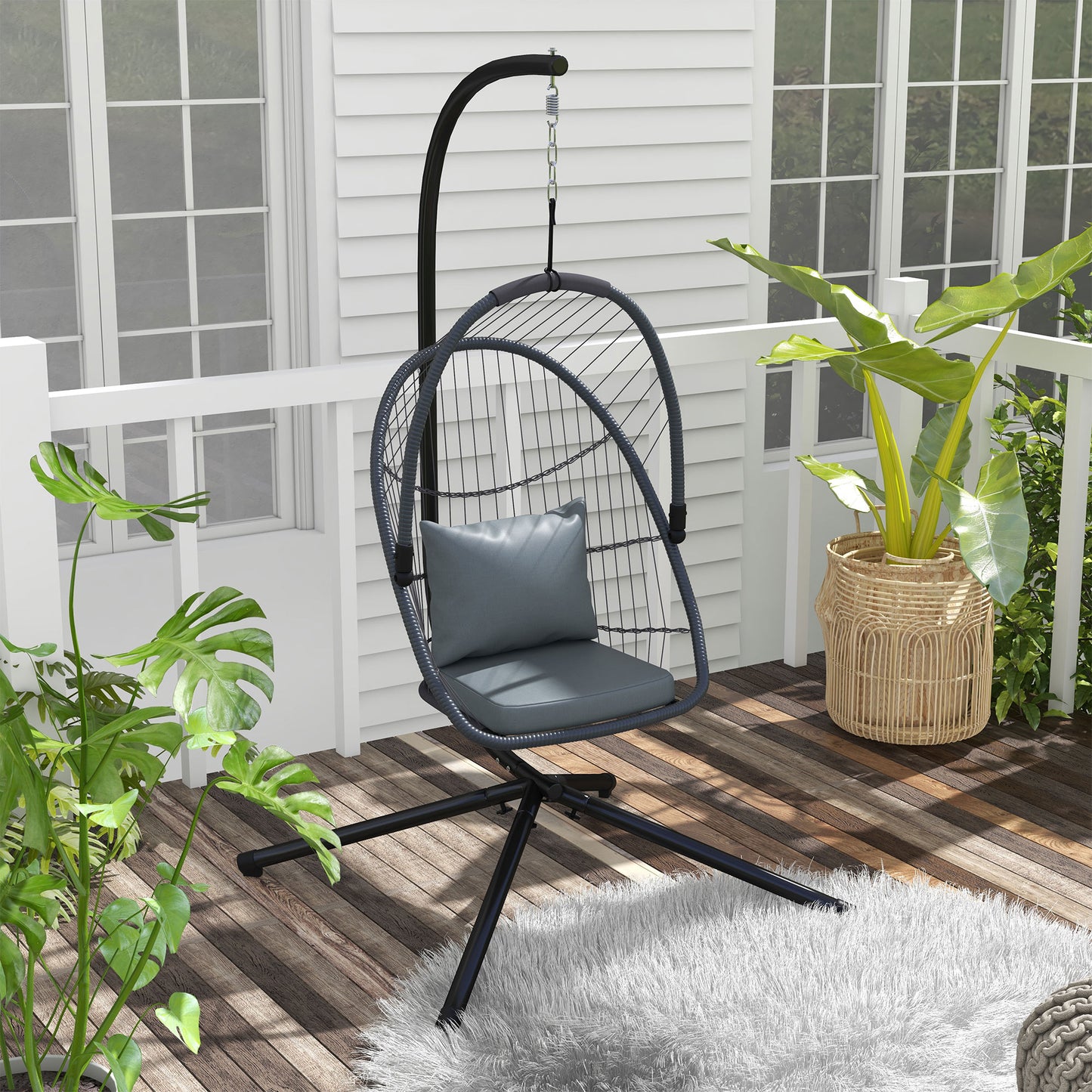 Outsunny Single Egg Chair, with Steel Frame Stand - Grey