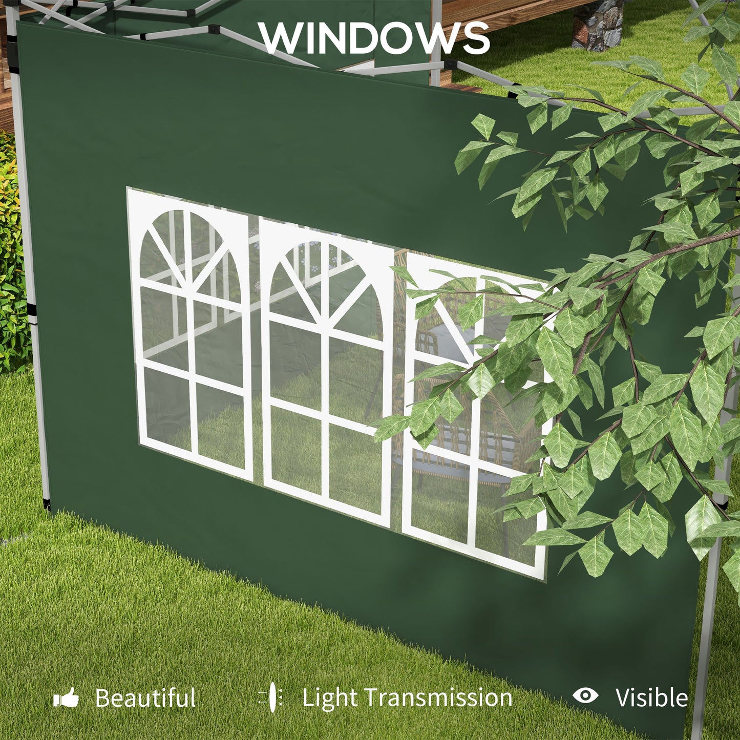 Outsunny Gazebo Side Panels Sides Replacement with Window for 3x3(m) or 3x4m Pop Up Gazebo 2 Pack Green