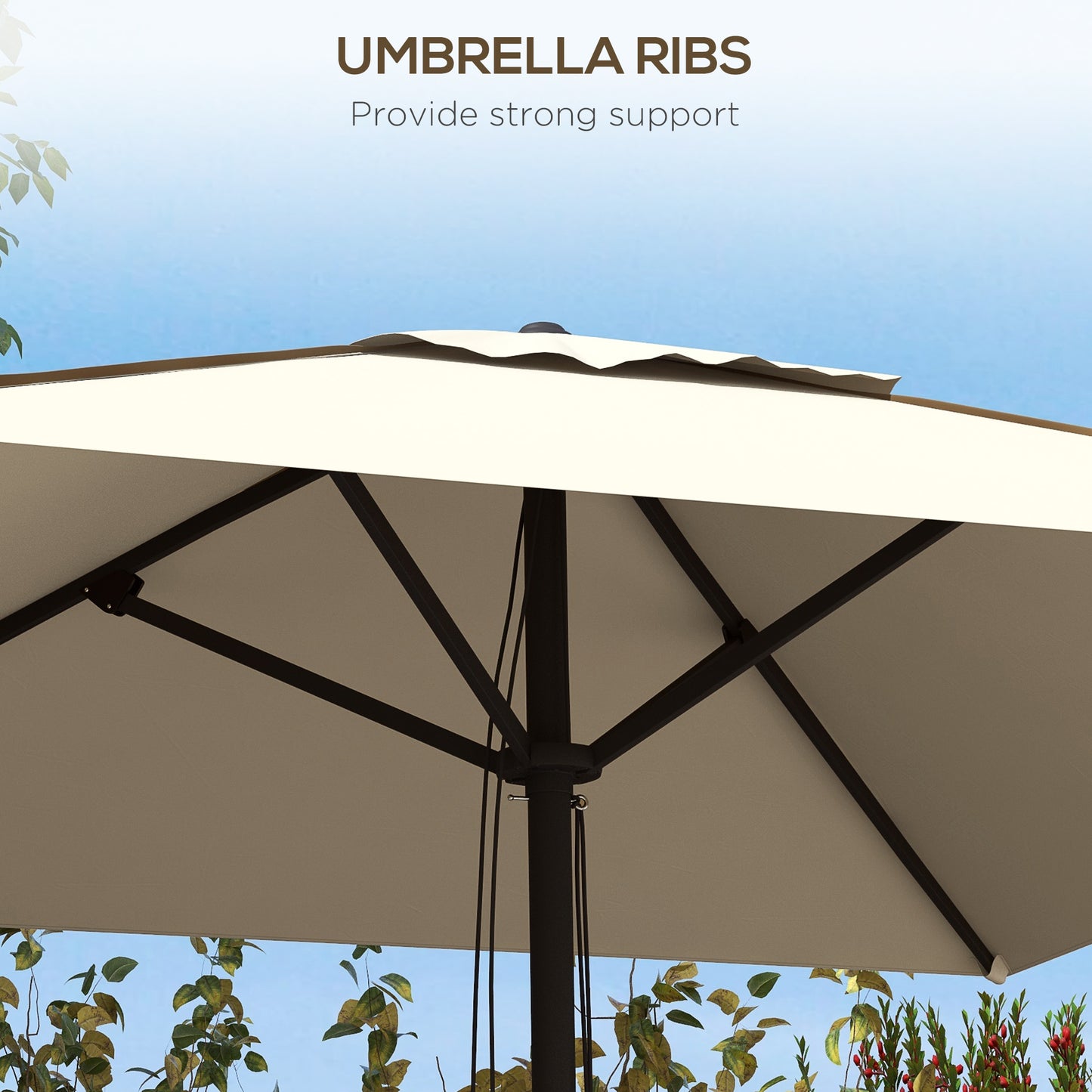 Outsunny Patio Parasol Umbrella with Vent, Garden Market Table Umbrella Sun Shade Canopy with Piping Side, Beige