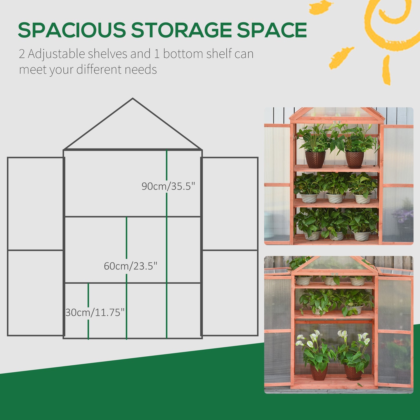 Outsunny Wooden Cold Frame Greenhouse for Plants PC Board Outdoor 80 x 47 x 138cm Orange