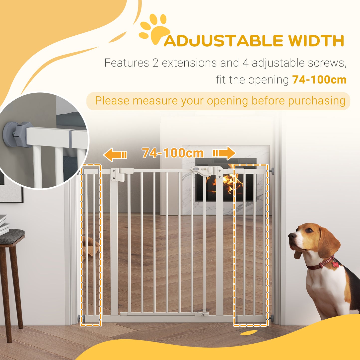 PawHut Metal 74-100cm Wide Adjustable Dog Gate Black