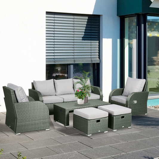 Outsunny 7-Seater Outdoor Garden Rattan Furniture Set w/ Recliners Grey
