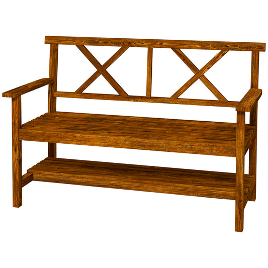 Outsunny Two-Seater Fir Wood Bench, with Bottom Shelf - Natural