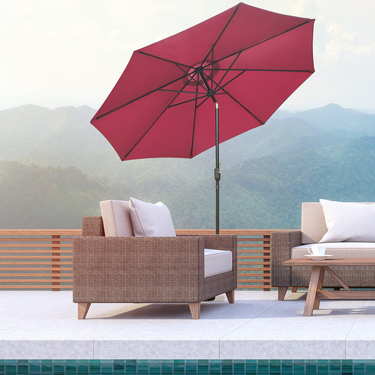 Outsunny 3m Parasol Patio Umbrella, Outdoor Sun Shade with Tilt and Crank Handle for Balcony, Bench, Garden, Wine Red Sunshade Canopy