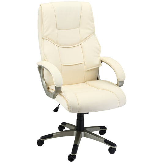 HOMCOM Home Office Chair High Back Computer Desk Chair with Faux Leather Adjustable Height Rocking Function Cream White