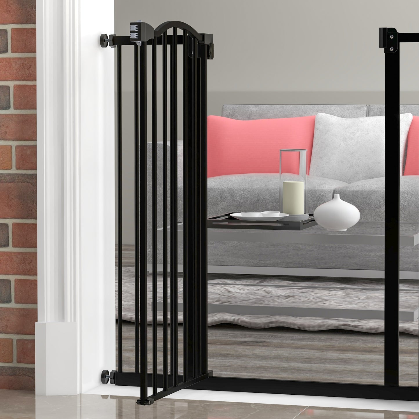 PawHut Metal Pet Safety Gate Dog Gate Folding Fence, Black
