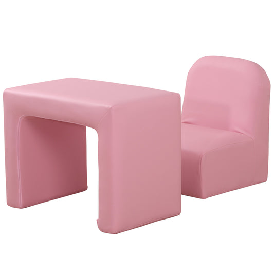 HOMCOM 2 In 1 Toddler Sofa Chair 48 x 44 x 41 cm for Game Relax Playroom Pink