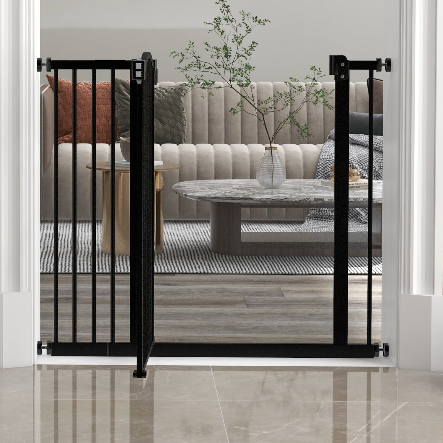 Black metal pet gate best sale