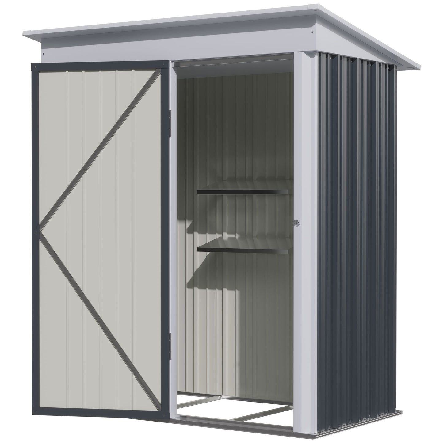 Outsunny Metal Garden Shed Outdoor Leanto Shed for Tool Motor Bike with Adjustable Shelf Lock Gloves 5'x3'x6' Dark Grey
