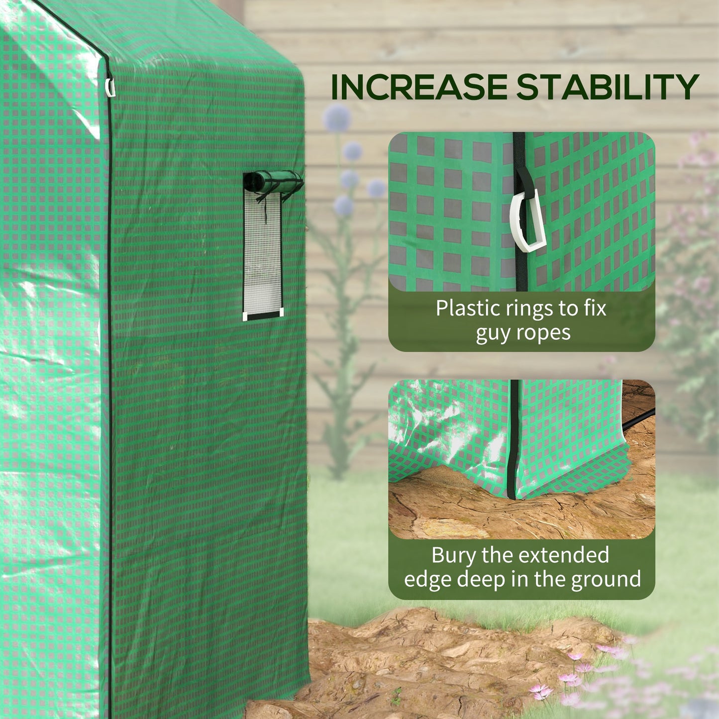 Outsunny Greenhouse Cover Replacement Walkin PE Hot House Cover with Rollup Door and Windows 140 x 143 x 190cm Green