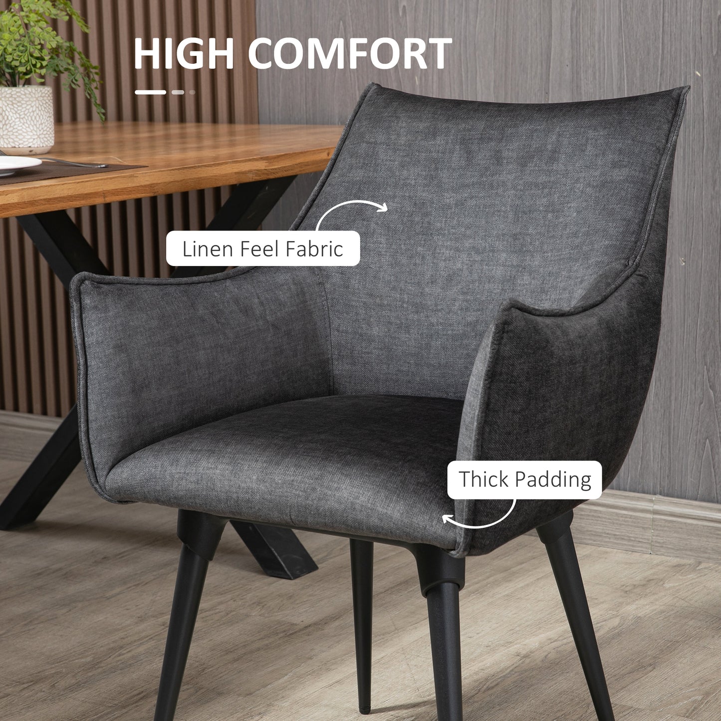 HOMCOM  Accent Chairs for Living Room, Bedroom Arm Chair with Steel Legs, Dark Grey