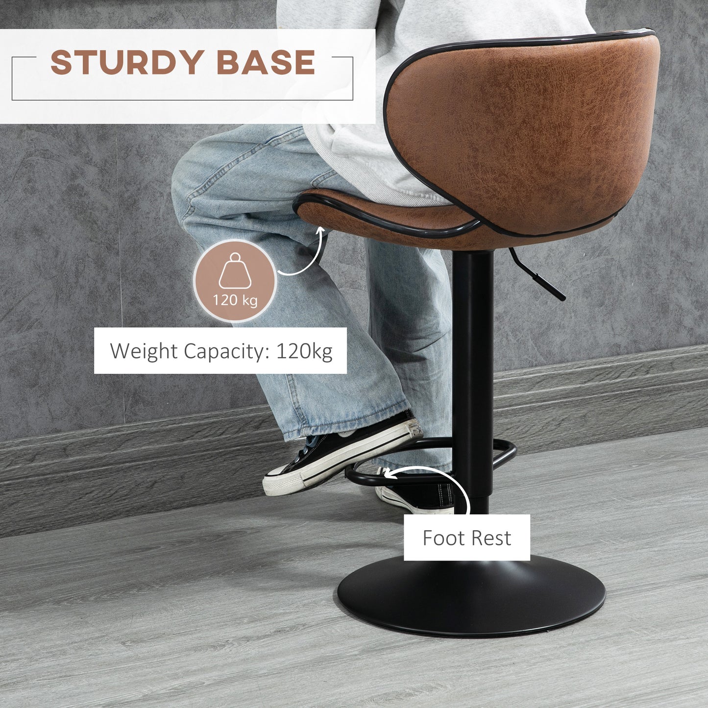 Bar Stool Set of 2 Microfiber Cloth Adjustable Height Armless C