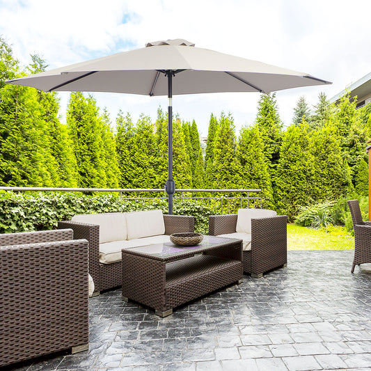 Outsunny 3m Parasol Patio Umbrella, Outdoor Sun Shade with Tilt and Crank Handle for Balcony, Bench, Garden, Light Grey Sunshade Canopy