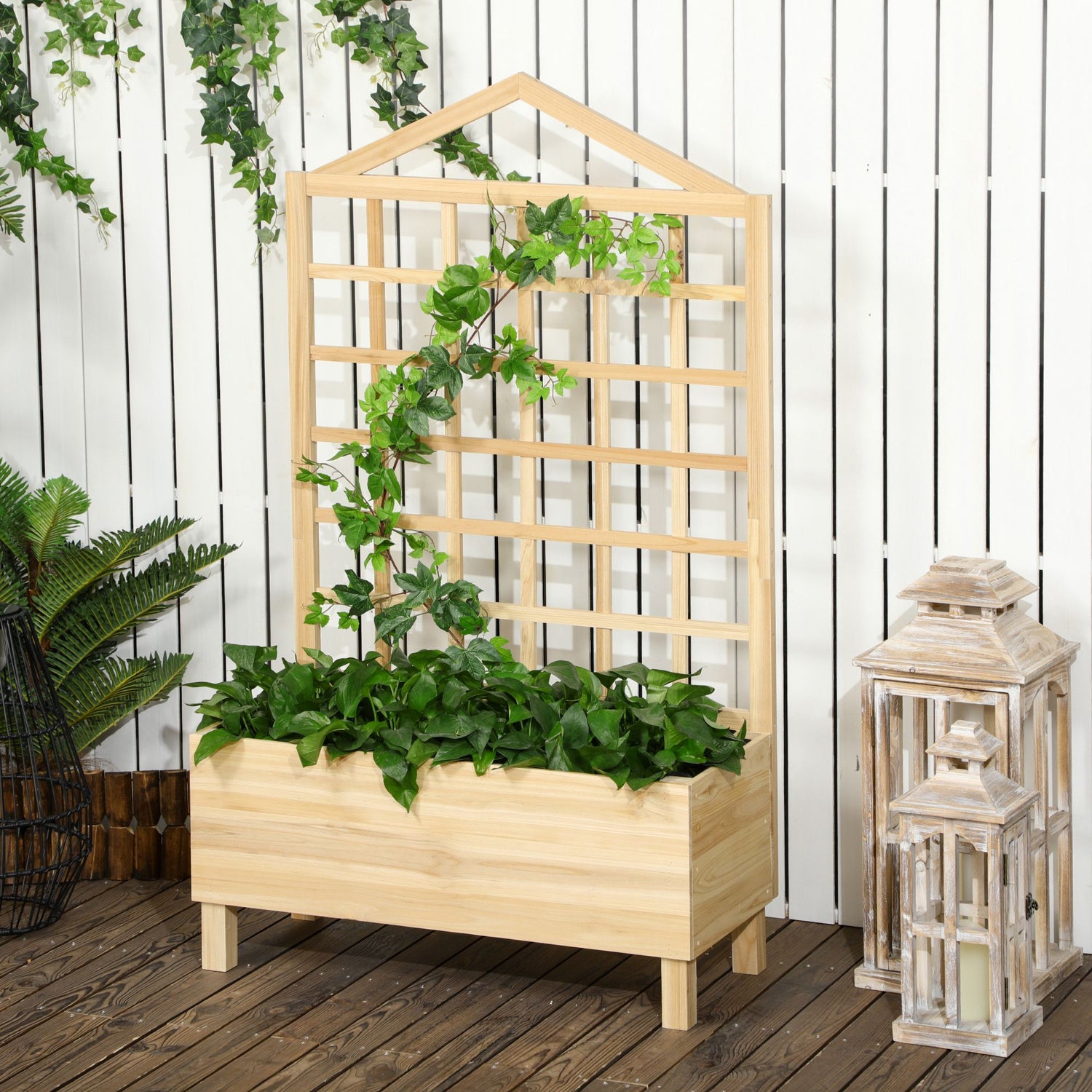 planter with trellis uk Outsunny Garden Planters with Trellis for Vine Climbing, Distressed Wo – mhstar.co.uk