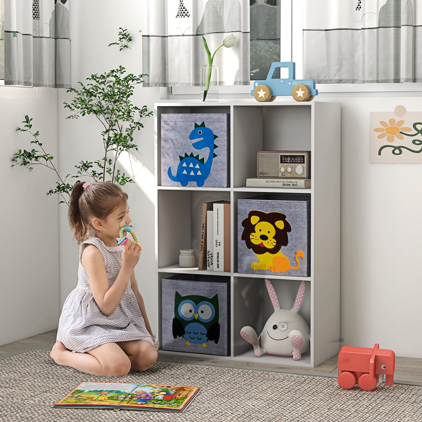 ZONEKIZ Kids Toy Box with Three NonWoven Fabric Drawers 61.8 x 29.9 x 91.5cm White