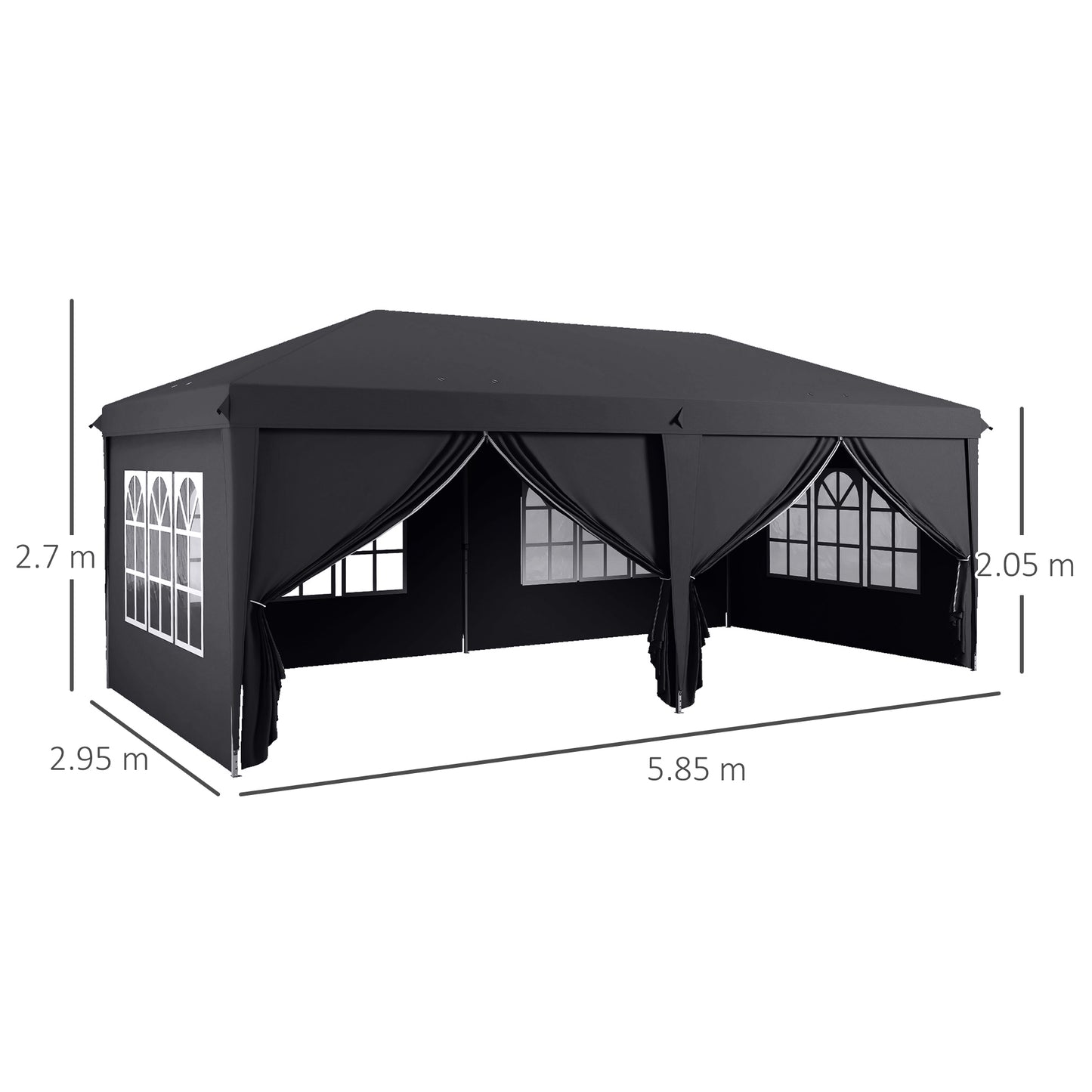 Outsunny 3 x 6m Pop-Up Gazebo with Curtain Walls and Windows - Grey