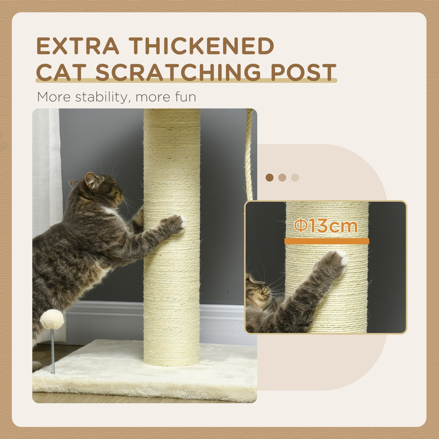 PawHut Cat Tree, with Sisal Wrapped Scratching Post - Cream