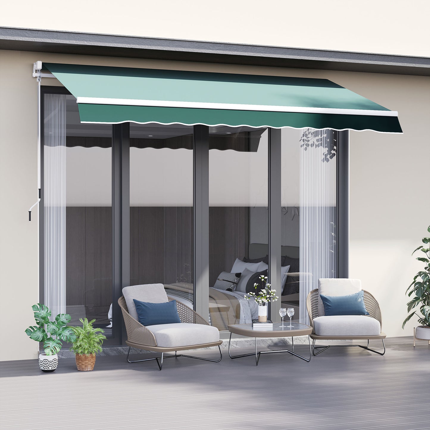 Outsunny Manual Retractable Awning, 2.5x2 m-Dark Green