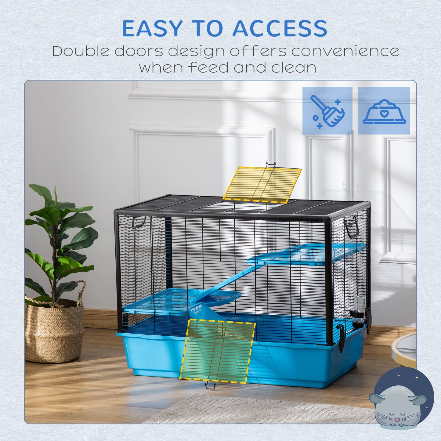 PawHut Indoor Small Animal Cage Habitat for Guinea Pigs Hamsters Chinchillas With Accessories, 80x48x58 cm, Light Blue