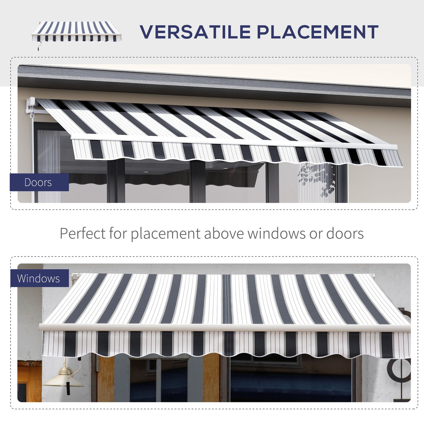 Outsunny Retractable Garden Awning 2.5x2 m Blue White Strips Patio Manual Canopy Sun Shade Shelter with Winding Handle