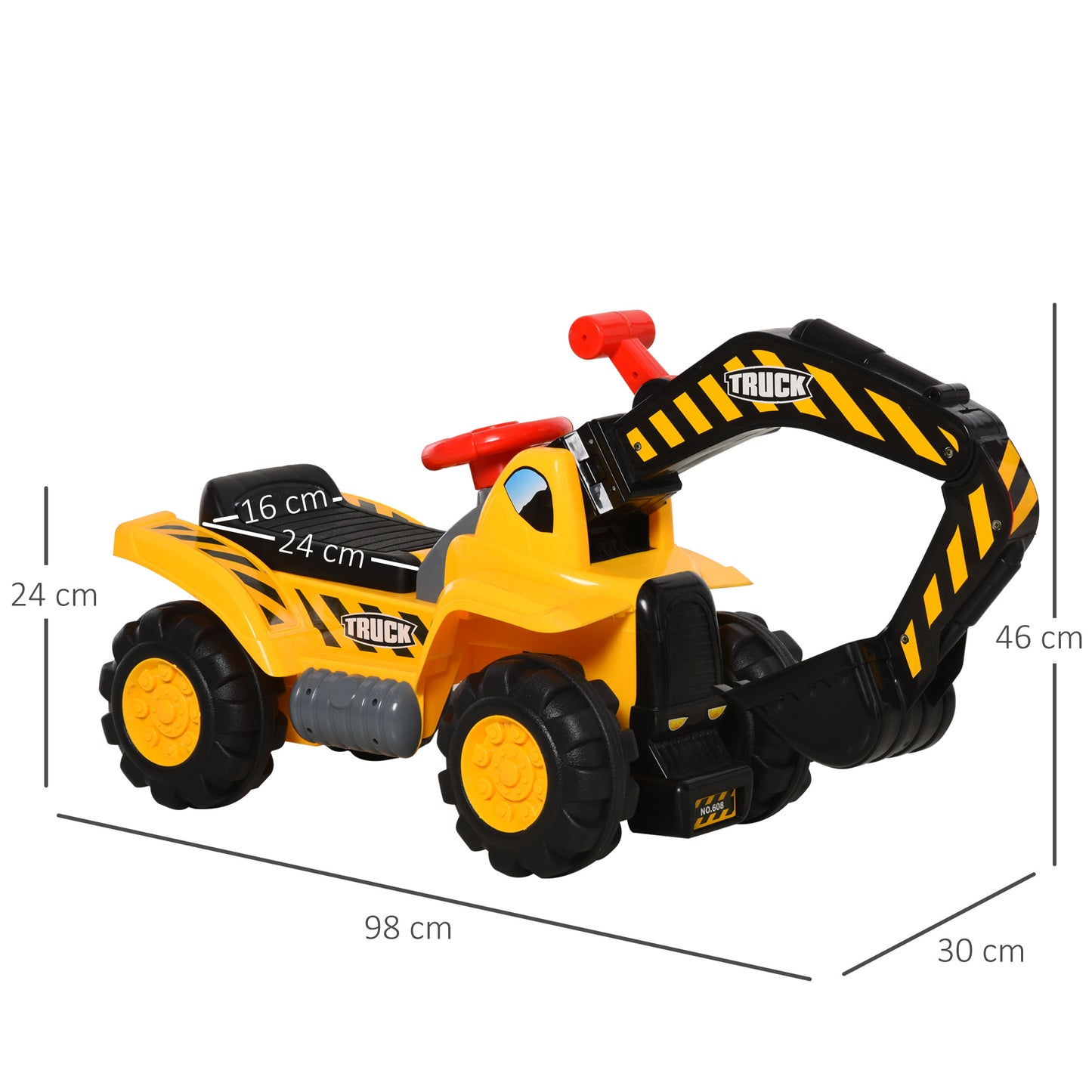 HOMCOM Kids 4-in-1 HDPE Excavator Ride On Truck Yellow/Black