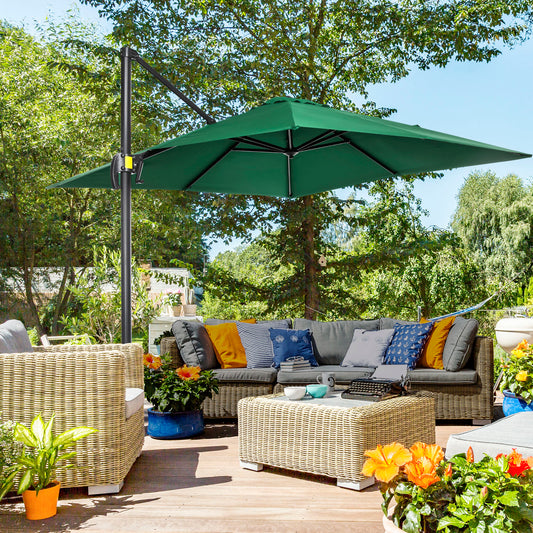 Outsunny Square Umbrella Parasol W/360° Rotation, 245Lx245Wx248H cm-Green