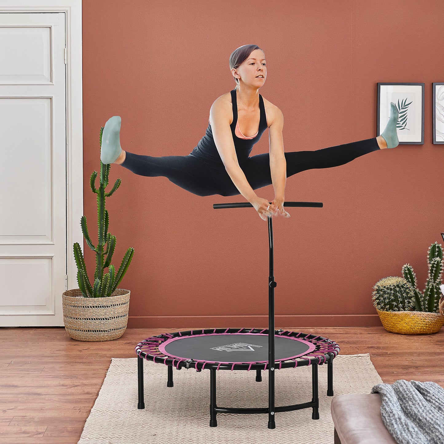 Exercise trampoline with handle for outlet adults