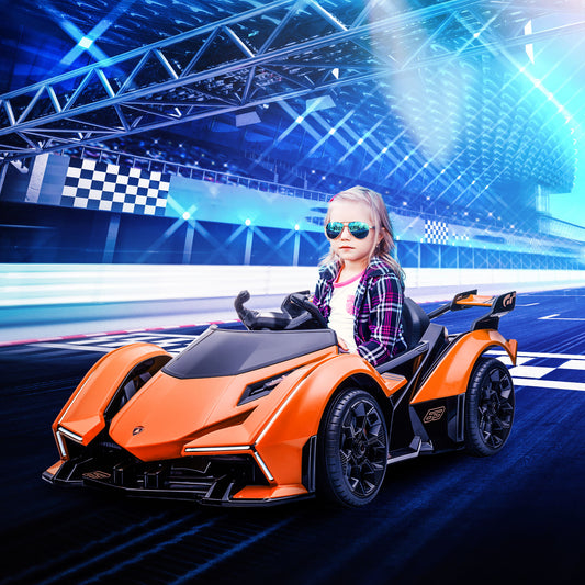 HOMCOM Kids Ride On Sports Car, 12V Battery Powered Electric Toy w/Parent Remote Control, Bluetooth, Horn, Music & LED Headlights Taillights for 3-6 Years Old Orange Sport