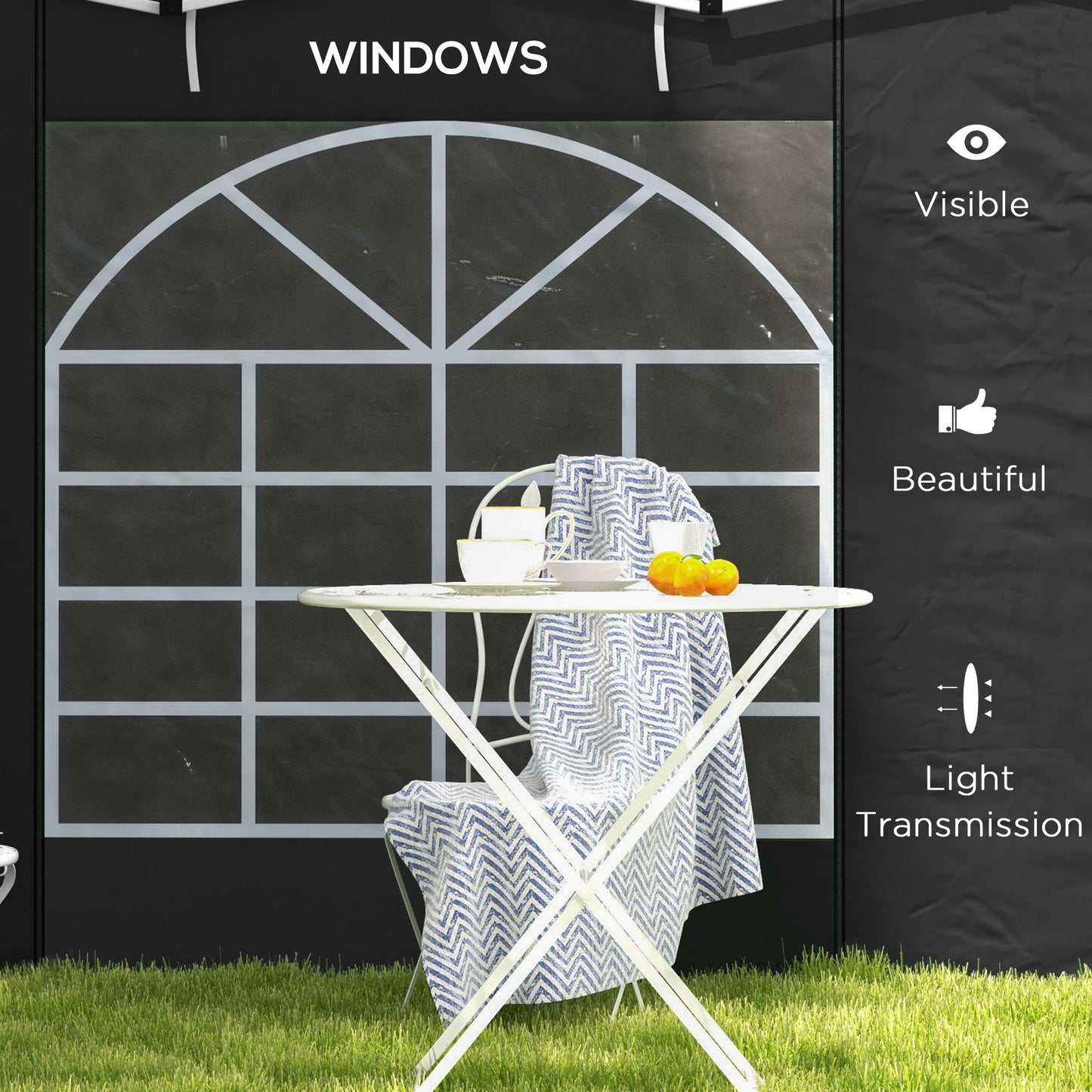 Outsunny Gazebo Side Panels 2 Pack Sides Replacement for 3x3(m) or 3x6m Pop Up Gazebo with Windows and Doors Black