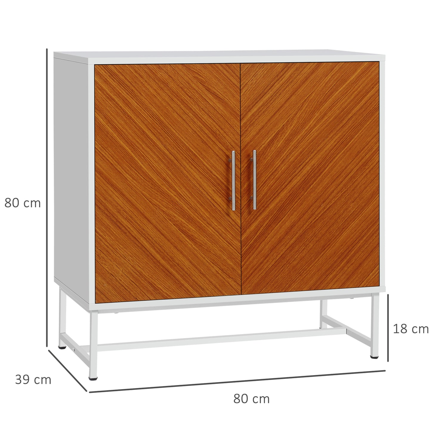 HOMCOM Freestanding Storage Cabinet Kitchen Sideboard with Adjustable Shelf Metal Base Double Door Floor Cupboard for Living & Dining Room