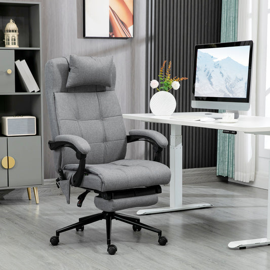 Vinsetto Vibration Massage Office Chair with Heat, Fabric Computer Chair with Head Pillow, Footrest, Armrest, Reclining Back, Grey