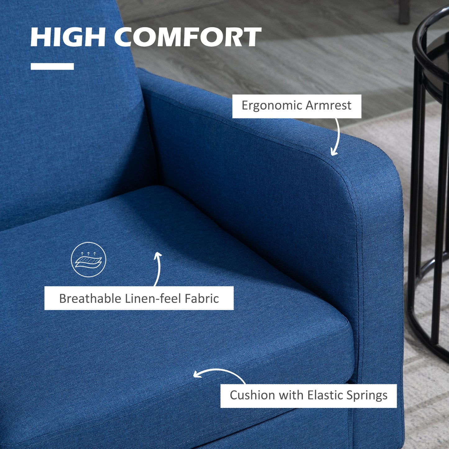 HOMCOM Modern Accent Chair Occasional Chair with Rubber Wood Legs for Living Room Bedroom Blue