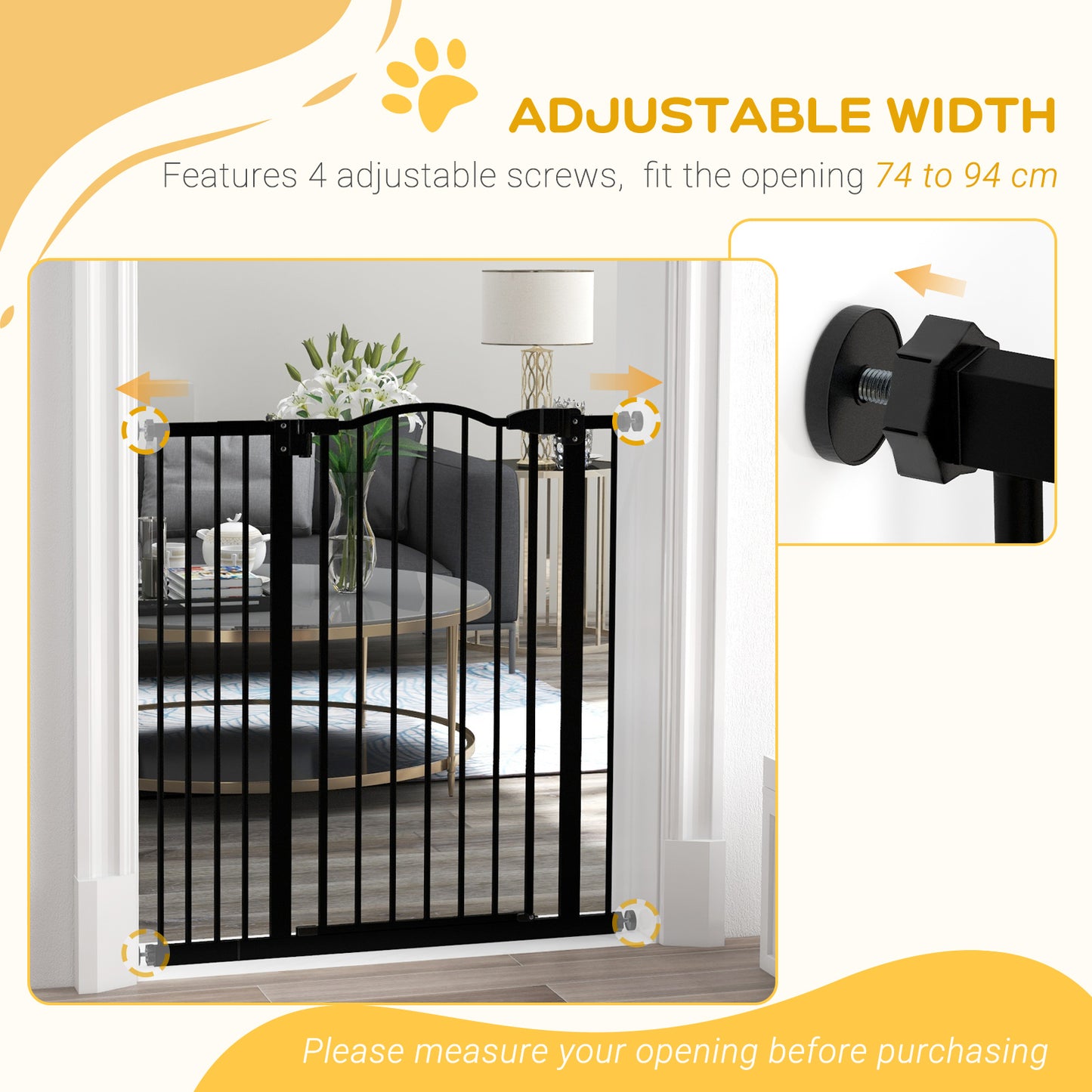 PawHut Metal Pet Safety Gate Dog Gate Folding Fence, Black