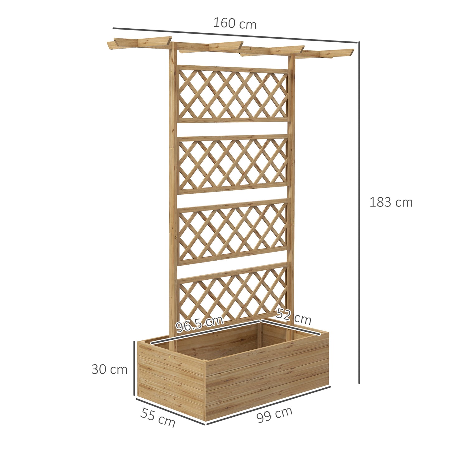 Outsunny Wooden Trellis Planter Box Raised Garden Bed to Grow Vegetables Herbs and Flowers Natural Tone