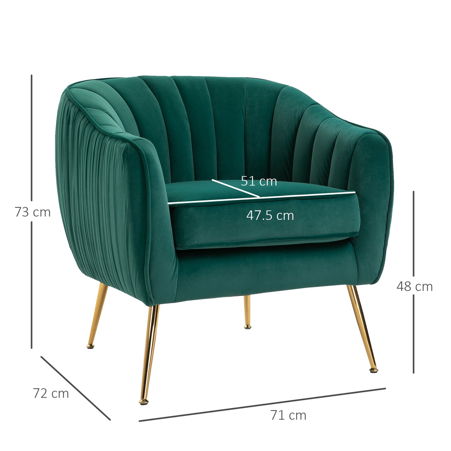 HOMCOM Velvet Armchair Tub chair with Golden Metal Leg Living Room Furniture Green