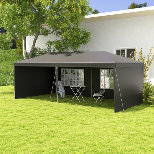 Outsunny 6 x 3m Half-Open Garden Gazebo, with Windows - Dark Grey