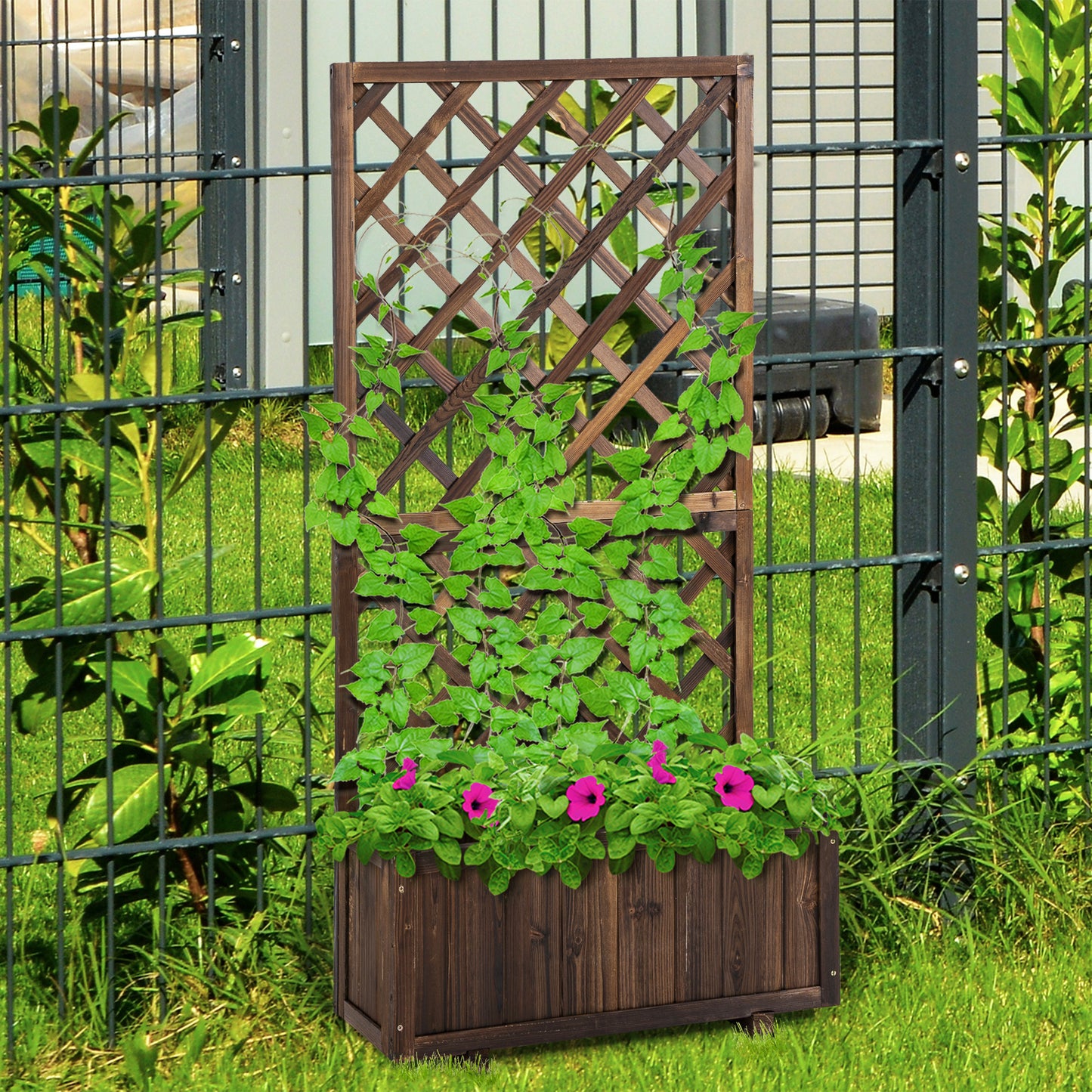 trellis trough planter Outsunny Garden Wooden Pine Trough Planter with Topped Trellis Climbin – mhstar.co.uk