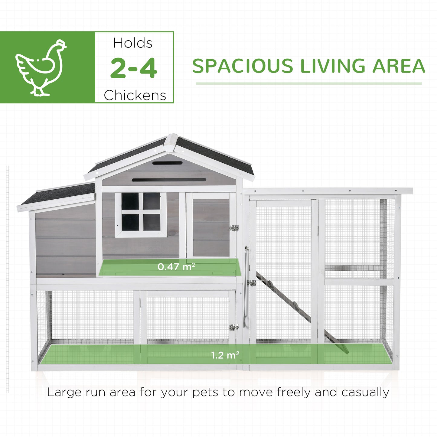 PawHut Deluxe Chicken Coop, Hen House, Wooden Poultry Cage w/ Outdoor Run, Nesting Box, Removable Tray and Lockable Doors, 193 x 78 x 115cm