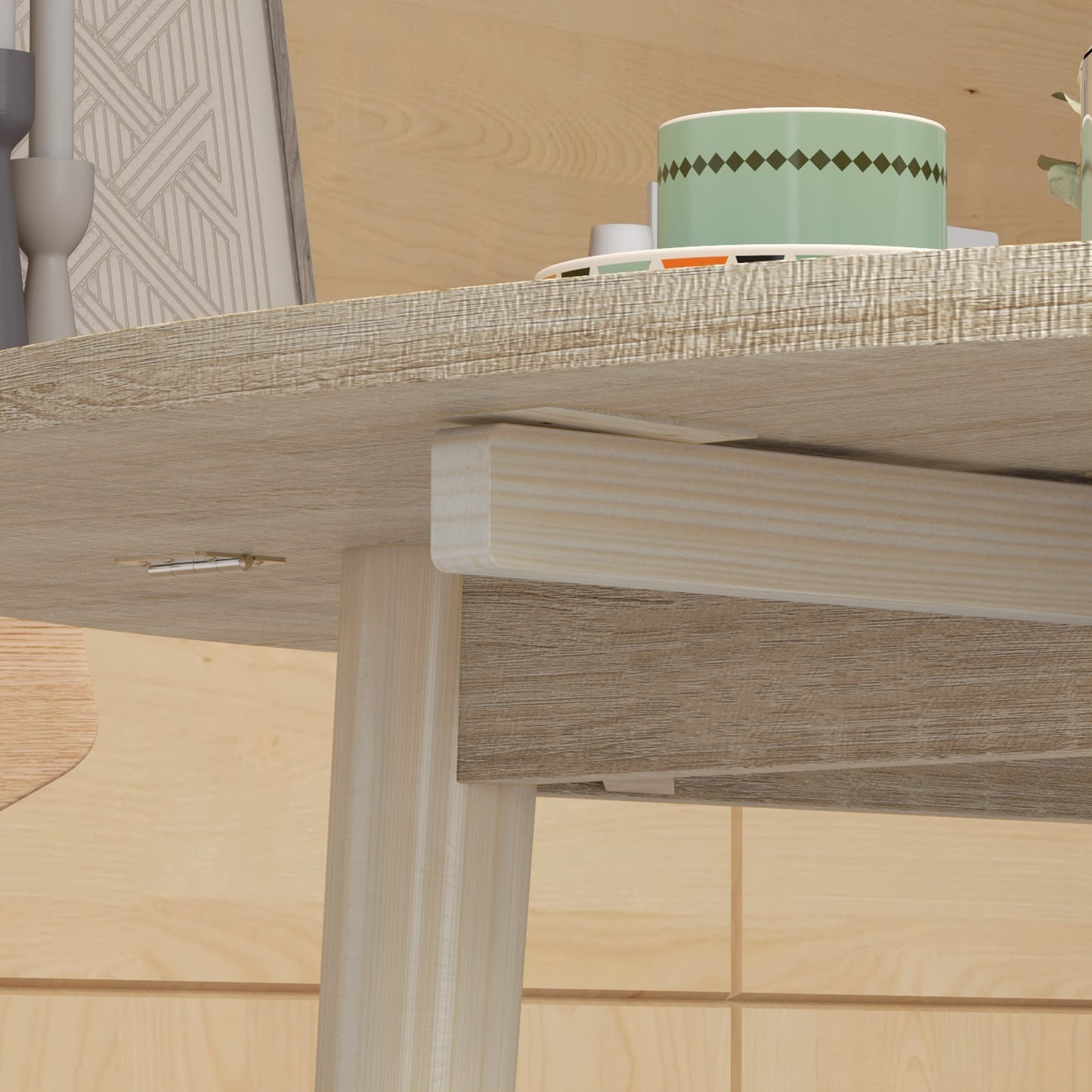 HOMCOM Folding Dining Table, Round Drop Leaf Table, Space Saving Small Kitchen Table with Wood Legs for Dining Room, Natural