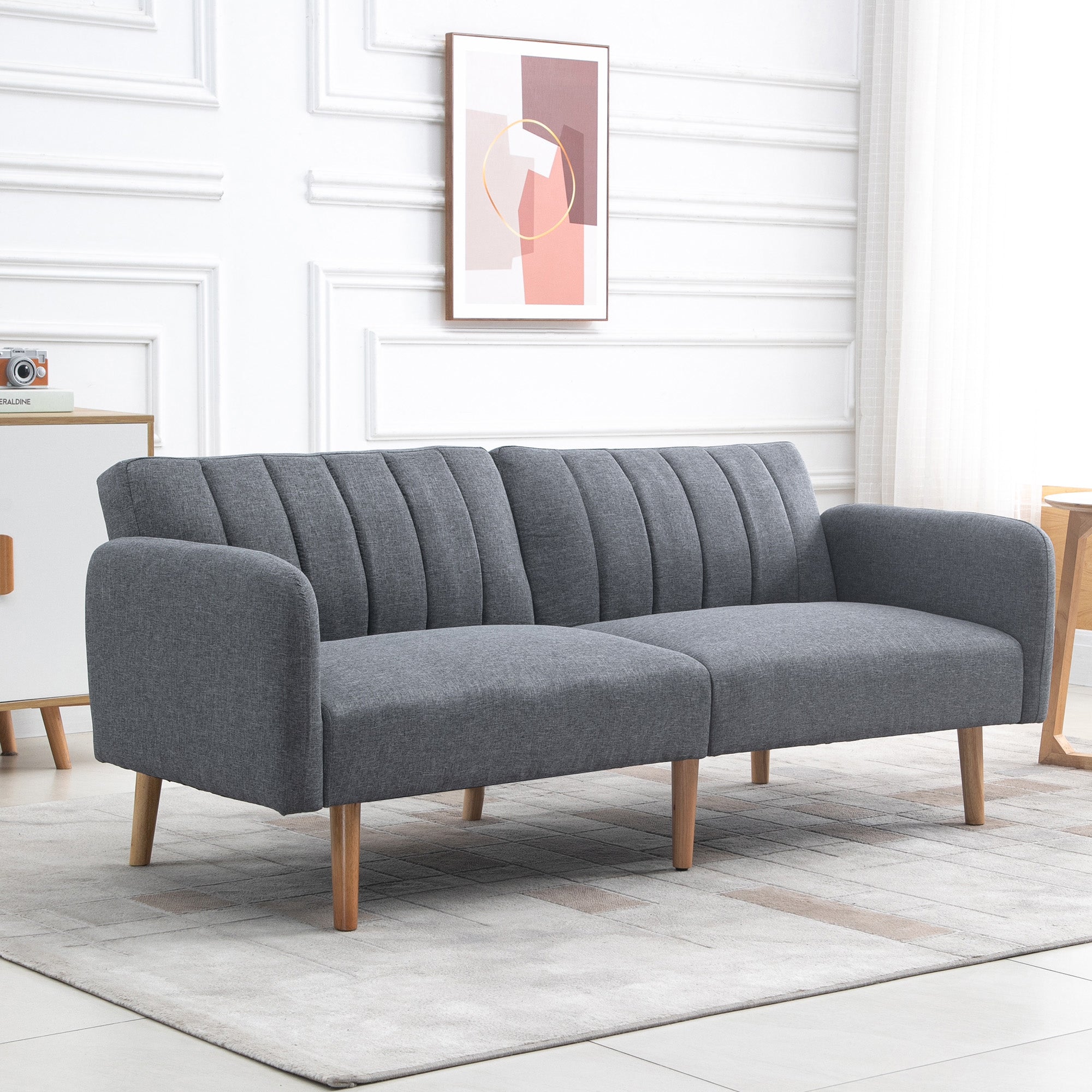 HOMCOM Two-Seater Sofa Bed, with Split Back - Grey – mhstar.co.uk