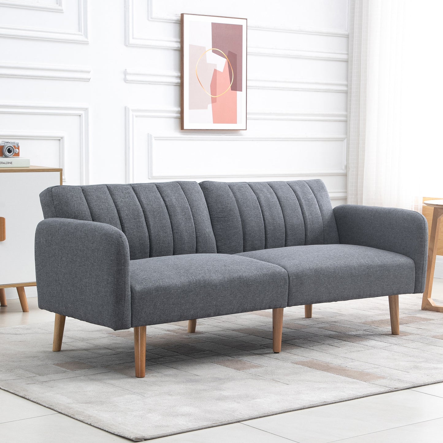 HOMCOM Two-Seater Sofa Bed, with Split Back - Grey