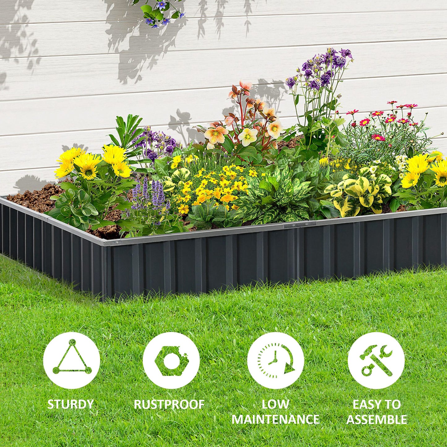 Outsunny Metal Raised Garden Bed, DIY Large Steel Planter Box, No Bottom w/ A Pairs of Glove for Backyard, Patio to Grow Vegetables, Herbs, and Flowers, 258cmx90cm Bed Box Gloves